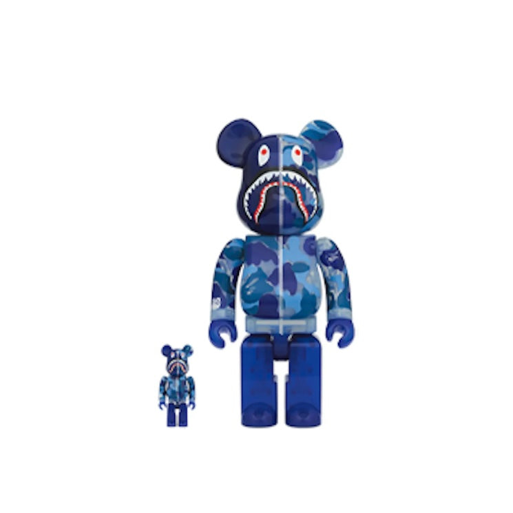 Bearbrick x BAPE ABC Camo Shark 100% 400% Set Clear Blue