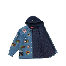 Load image into Gallery viewer, Supreme Patches Hooded Zip Up Shirt - Denim
