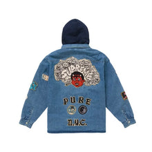 Load image into Gallery viewer, Supreme Patches Hooded Zip Up Shirt - Denim
