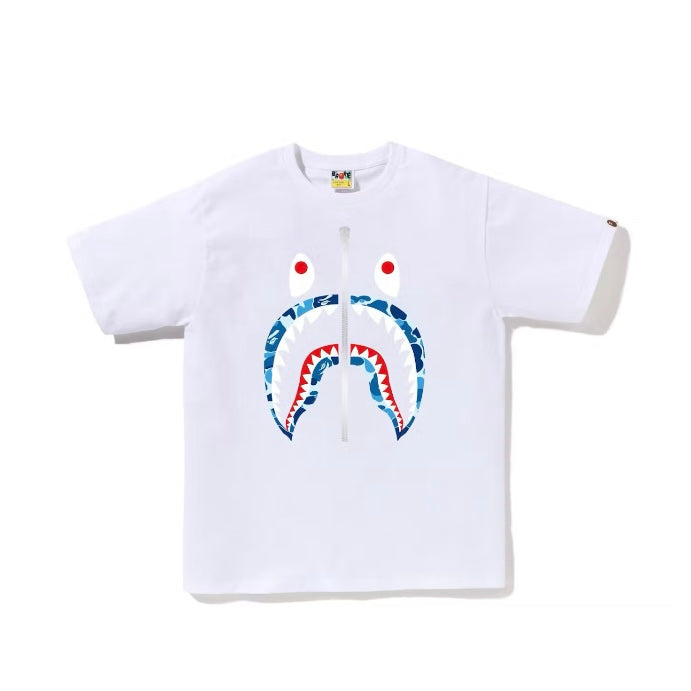 BAPE ABC Camo Shark Silver Zip Tee - White/Blue