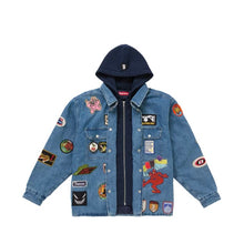 Load image into Gallery viewer, Supreme Patches Hooded Zip Up Shirt - Denim
